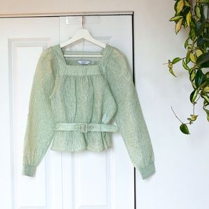 & Other Stories Green Square Neck Puff Sleeve Blouse- Size 6